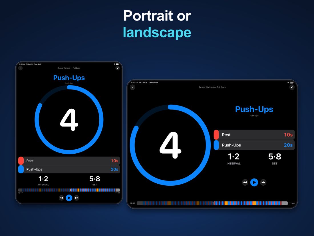 Portrait or landscape: iPad — the timer adapting to portrait and landscape